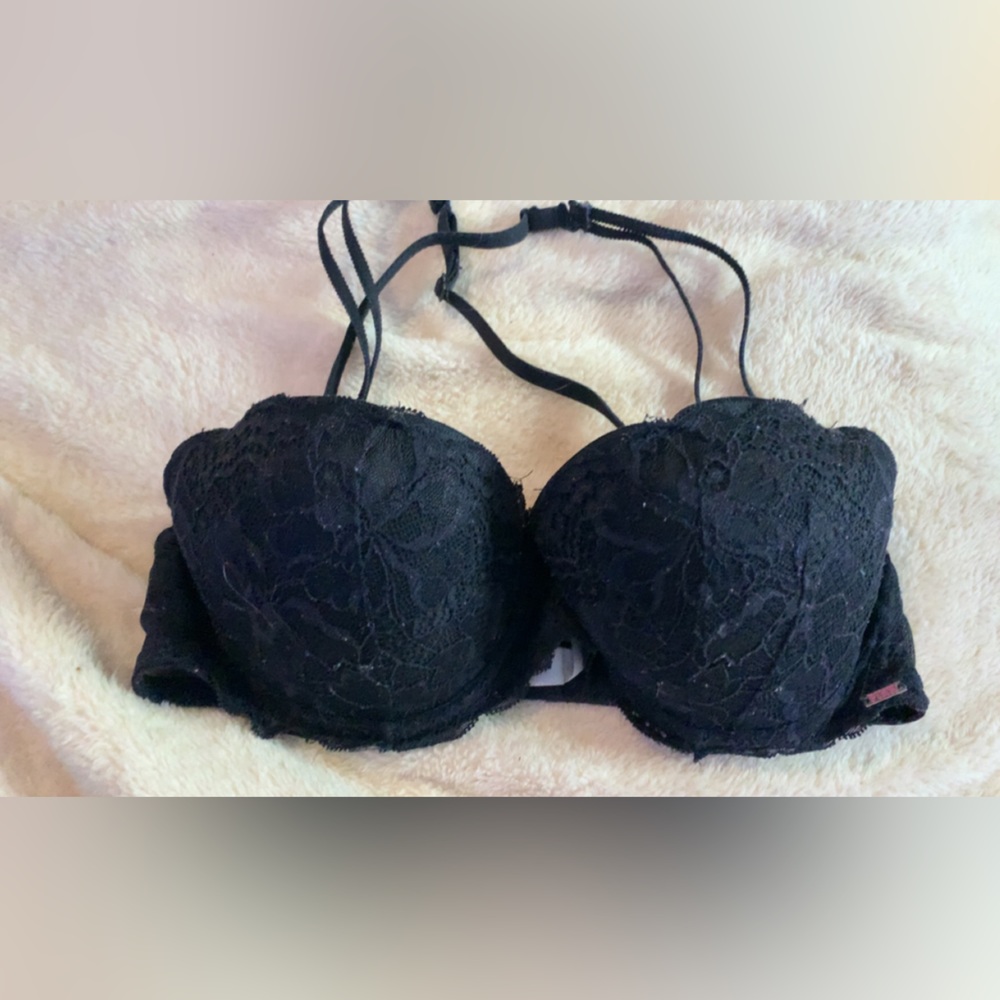 Black lace PINK bra with underwire